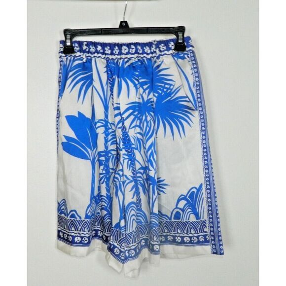 Zara‎ Shorts Size X-Small White Blue Floral Bermuda Printed Elastic Waist - Picture 4 of 8